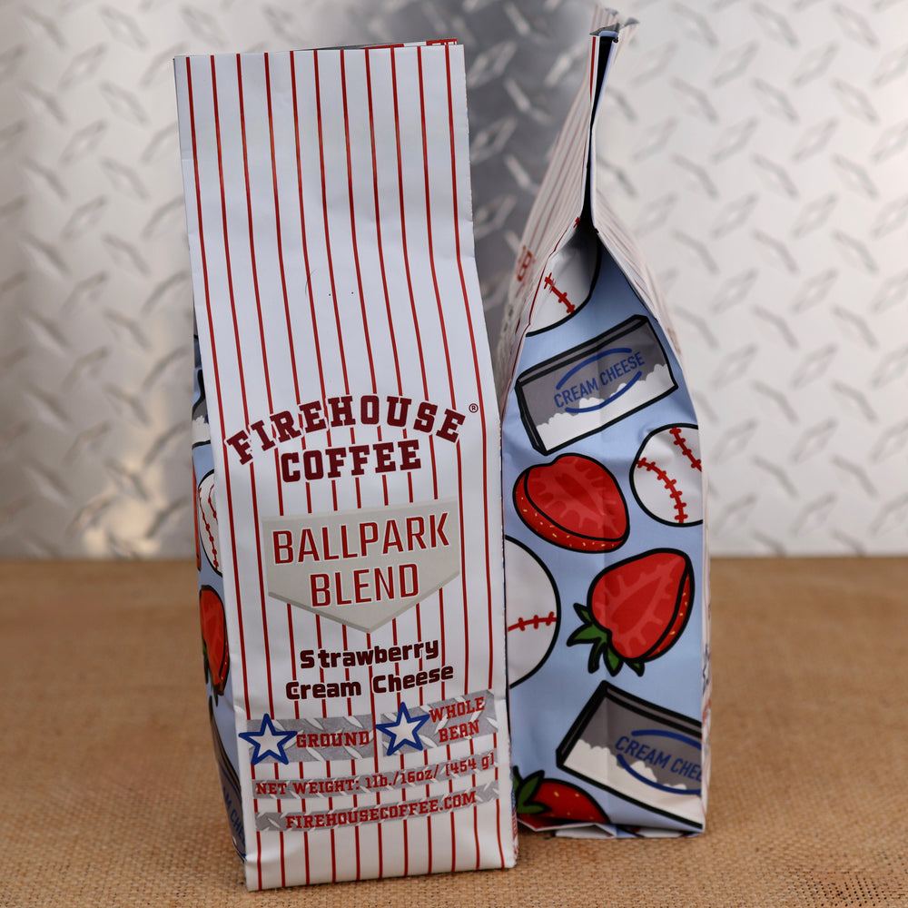 Ballpark Blend Strawberry Cream Cheese Flavored Coffee by Firehouse Coffee available in ground or whole bean