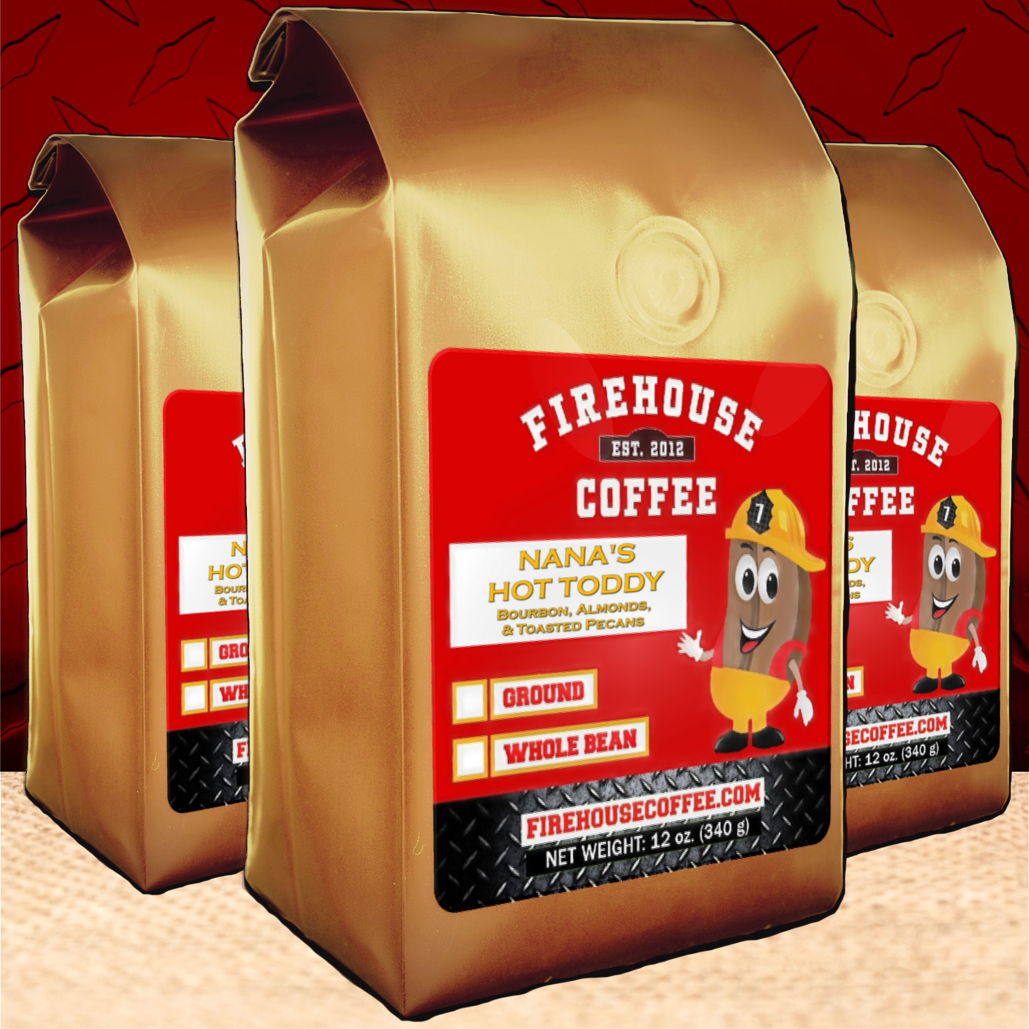 12 oz bags of Bourbon, Swiss Almond, Texas Pecan Coffee