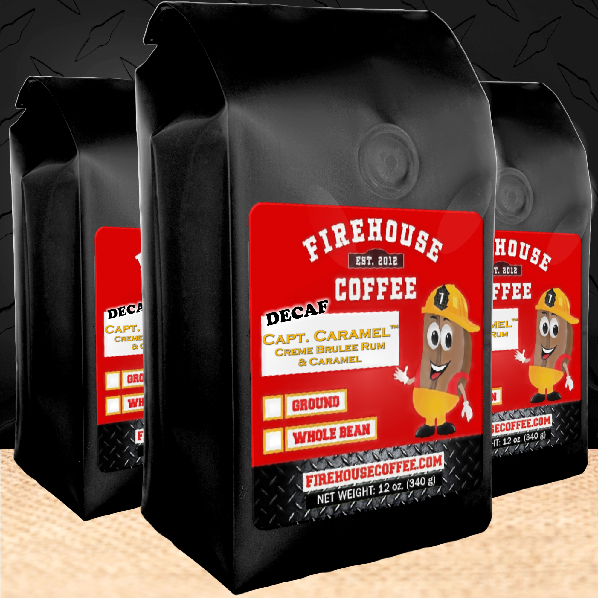 12 oz bags of Creme Brulee Rum and Caramel Decaf Coffee