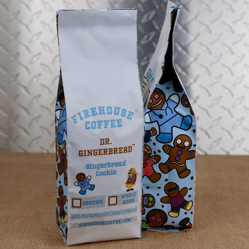 Gingerbread Cookie Flavored Coffee Bag with Gingerbread images. 1 lb bag.