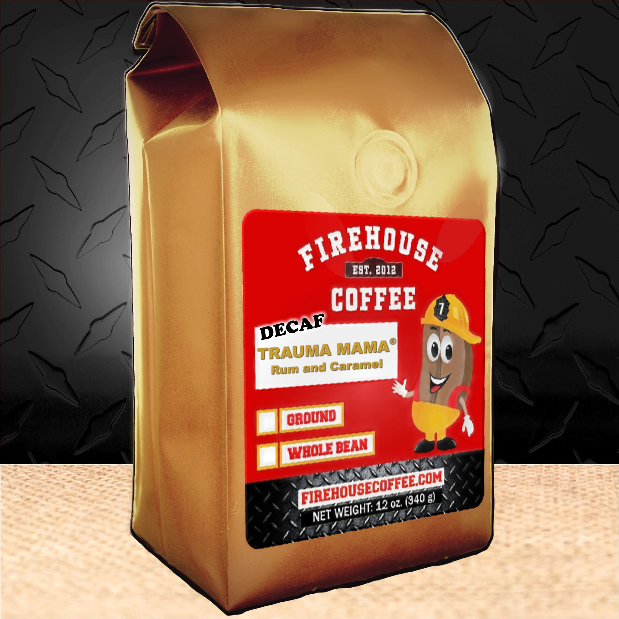 12 oz bag of Wild Rum and Decaf Caramel Coffee