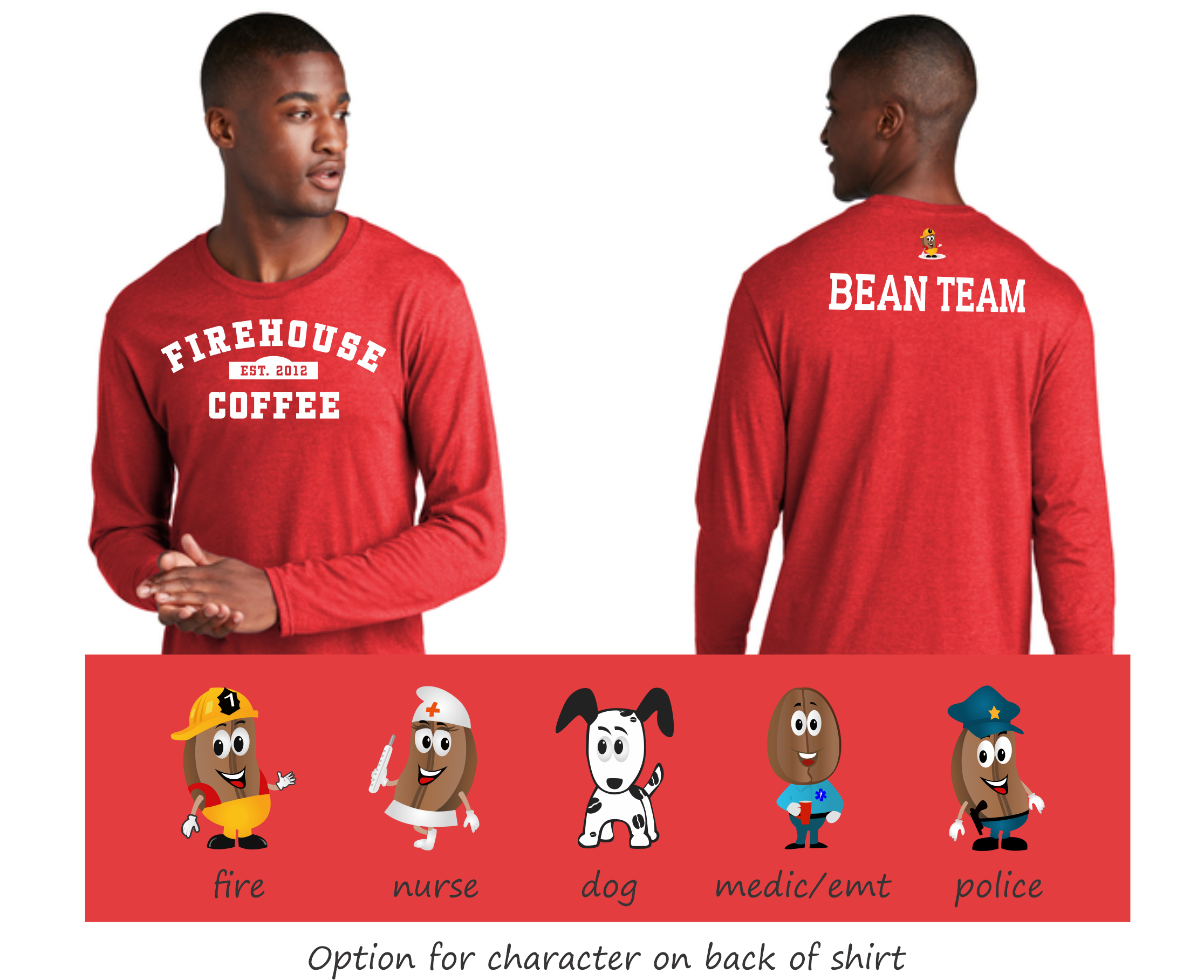 Firehouse Coffee long sleeve bean team shirt