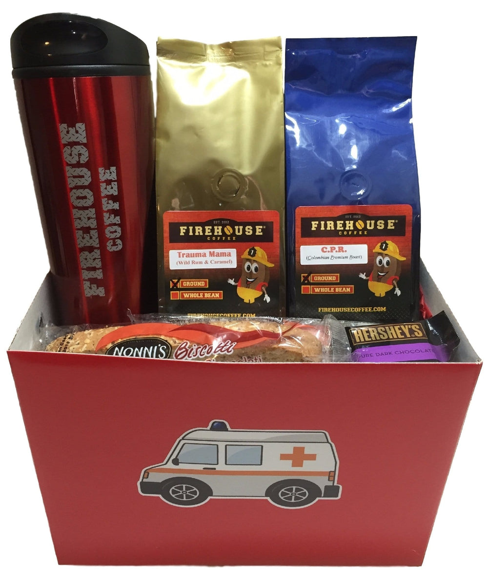 Ambulance Coffee Gift Basket for any EMT, Paramedic, or First Responder who works on an ambulance in EMS.