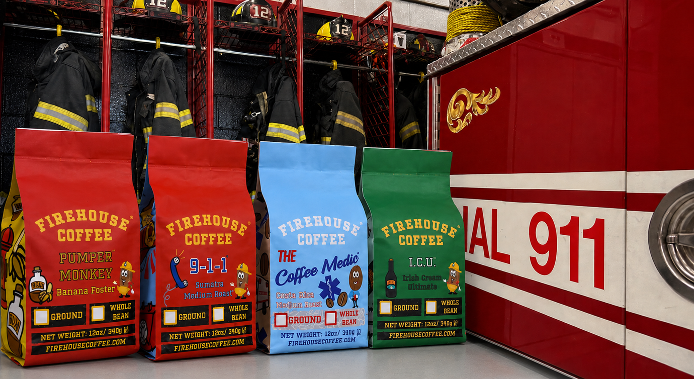 Firehouse Coffee fundraising order form featuring regular and flavored coffee options