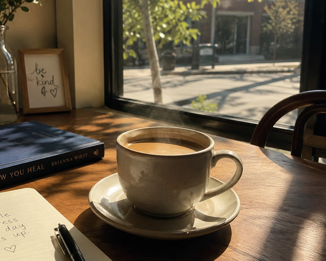 coffee and a book by the window