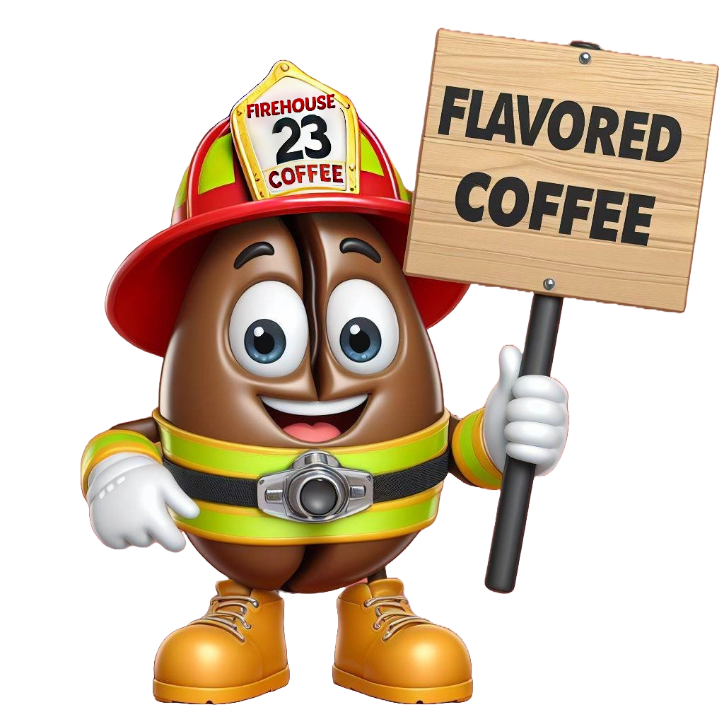 Flavored coffee firehouse coffee bean mascot