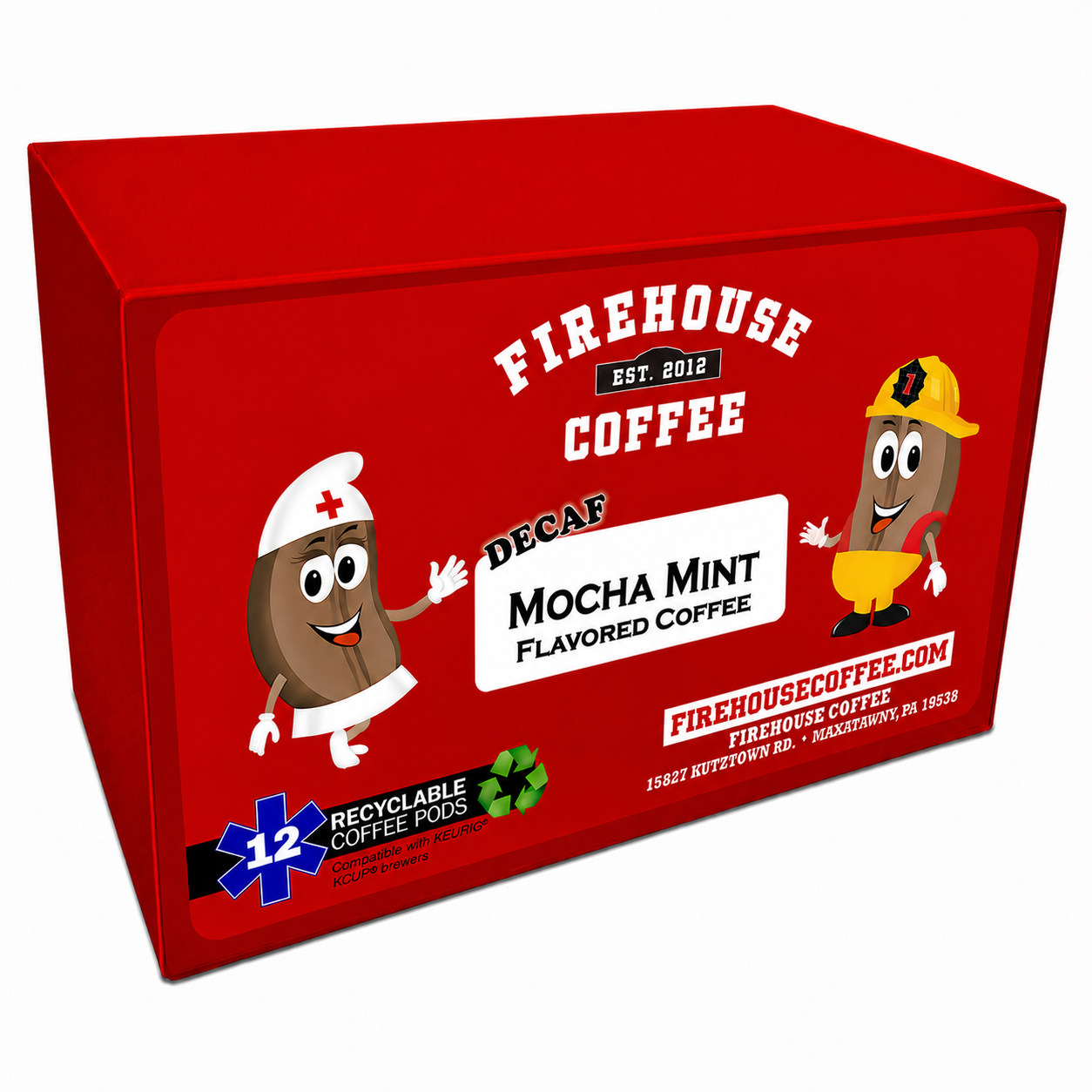 Mocha Mint Chocolate Mint Decaf Coffee K Cups 12 count flavored coffee pods by Firehouse Coffee