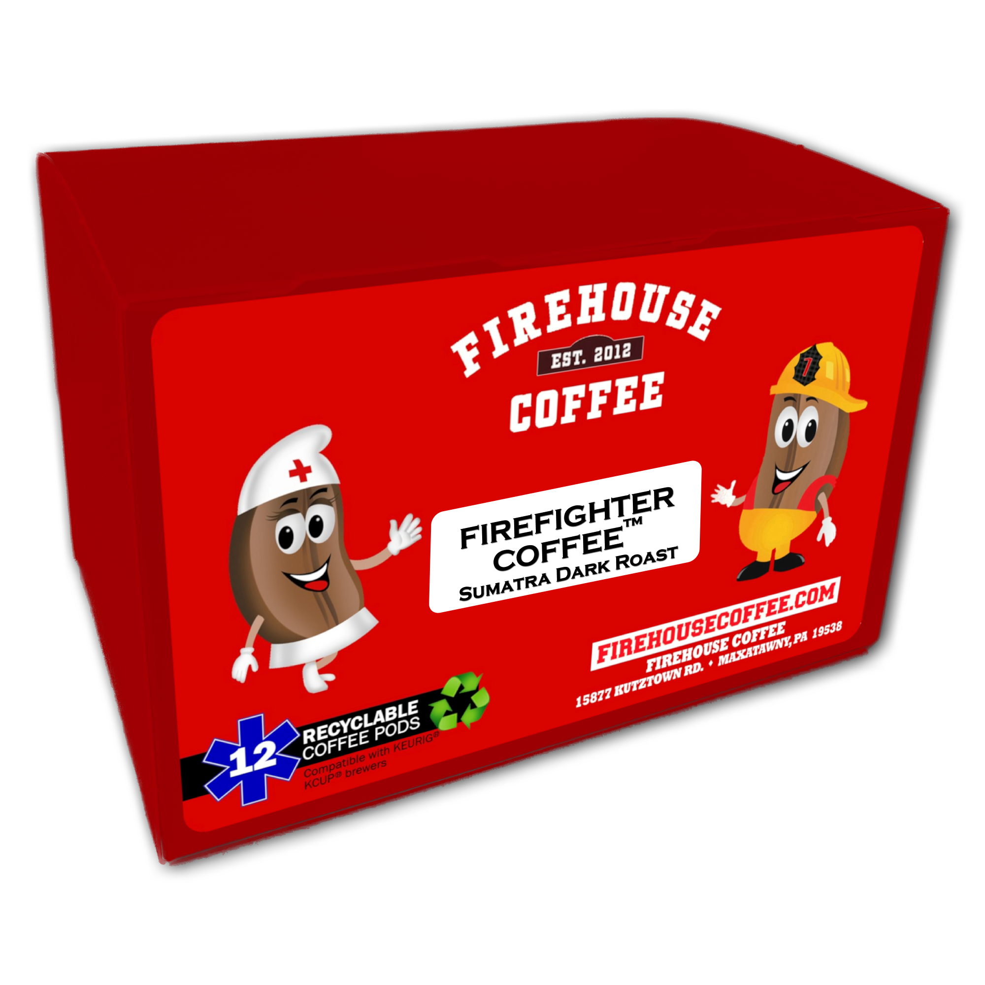 Firefighter Sumatra Dark Roast 12-count K-Cups by Firehouse Coffee featuring premium Indonesian Arabica coffee pods inspired by the fire service