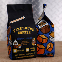 Firehouse Coffee Captain Caramel™ Decaf Caramel & Rum Crème Brûlée coffee blends smooth caramel, creamy vanilla custard, and rum-inspired flavor into a freshly roasted gourmet decaffeinated coffee. Available in whole bean or ground.