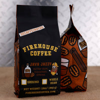 Firehouse Coffee Java Jazzy™ Decaf Butter Rum, Cinnamon & Pecan flavored coffee in a 12 oz bag featuring rich butter rum, warm cinnamon, and toasted pecan flavor. Freshly roasted gourmet decaffeinated coffee available in whole bean or ground for a smooth, dessert-inspired coffee experience.