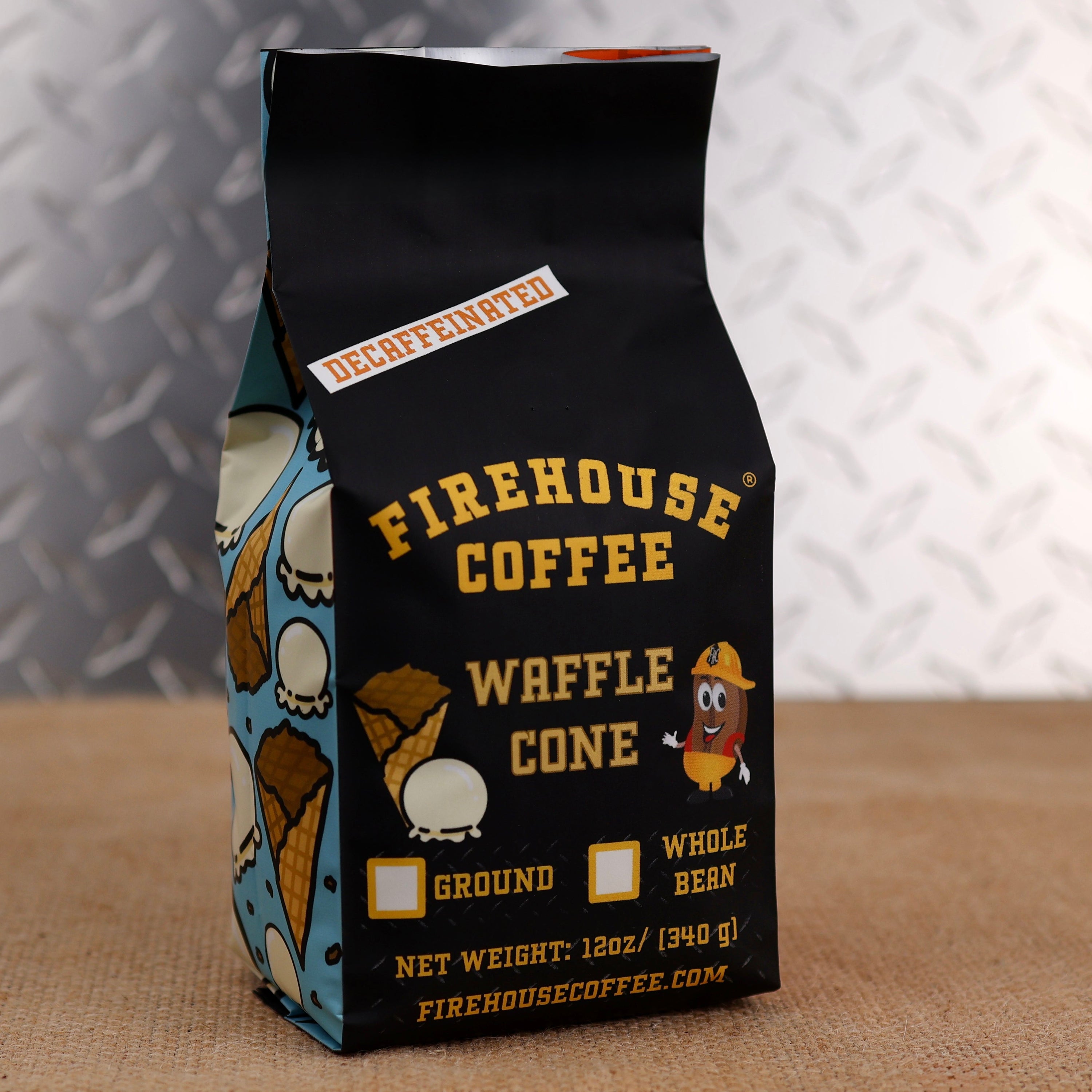 Firehouse Coffee Decaf Waffle Cone coffee blends the nostalgic flavor of creamy vanilla ice cream and crisp waffle cone into a smooth, freshly roasted decaffeinated gourmet coffee.
