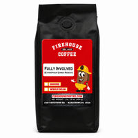 Firehouse Coffee Fully Involved Ethiopian Dark Roast coffee, available in whole bean or ground, packaged in a 1 lb bag. Small-batch roasted premium Ethiopian coffee with bold dark chocolate, berry, and roasted cocoa flavors.