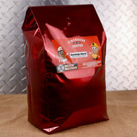 Firehouse Coffee Bandage Blend Brazil & Honduras Coffee Blend, premium 5 lb bag of freshly roasted specialty coffee crafted from Brazilian and Honduran Arabica beans. This smooth medium roast delivers notes of milk chocolate, roasted nuts, caramel, and a clean, balanced finish. Available in whole bean or ground, it's perfect for coffee lovers searching for Brazil coffee, Honduras coffee, fresh roasted coffee, medium roast coffee, gourmet coffee, whole bean coffee, and specialty coffee blends.