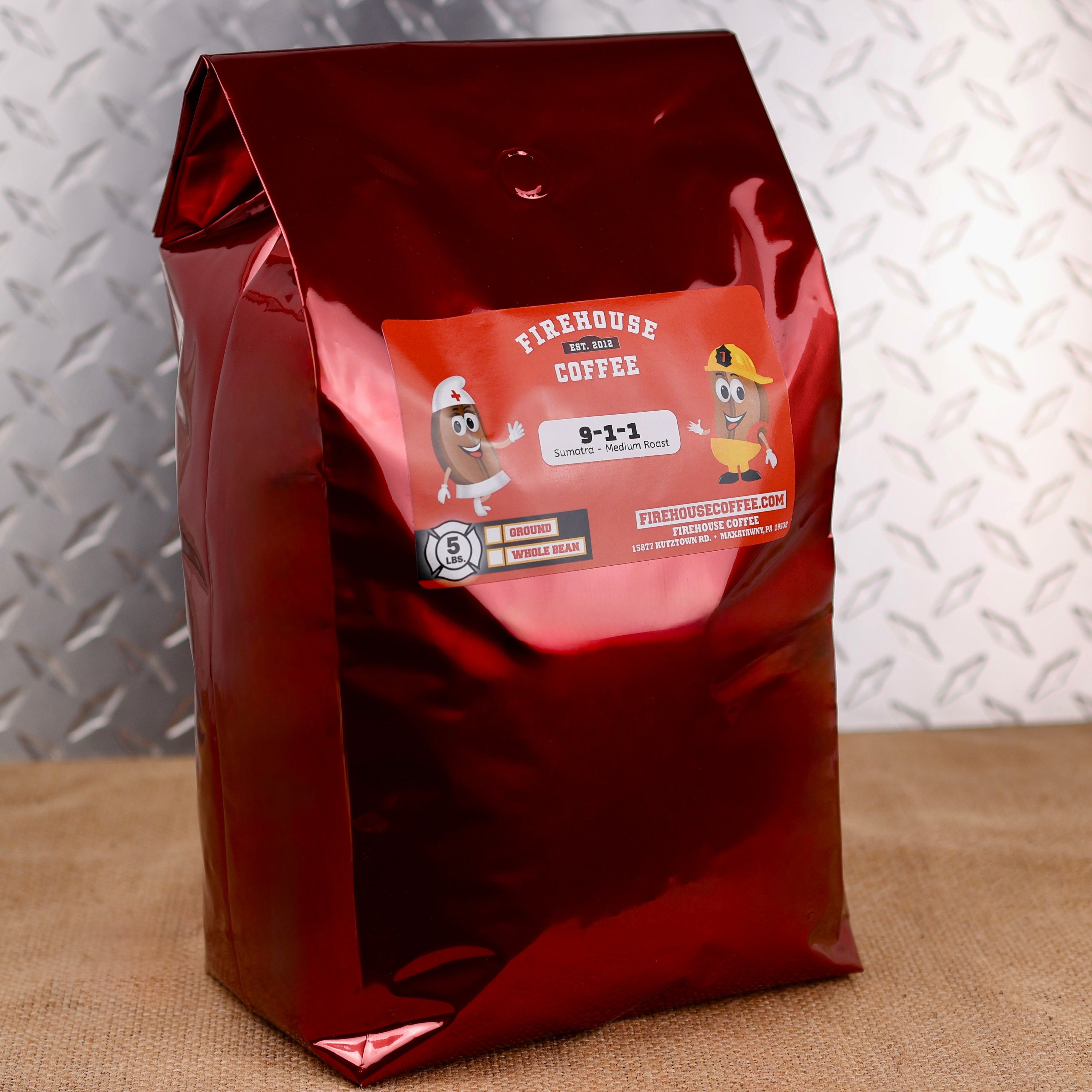 911 Coffee® single-origin Sumatra medium roast coffee by Firehouse Coffee, fresh roasted premium Arabica coffee available in whole bean or ground.