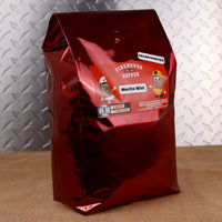 5lb Bag of Firehouse Coffee Decaf Mocha Mint coffee with smooth chocolate and cool peppermint flavors, naturally decaffeinated using the Swiss Water Process and freshly roasted for exceptional flavor.