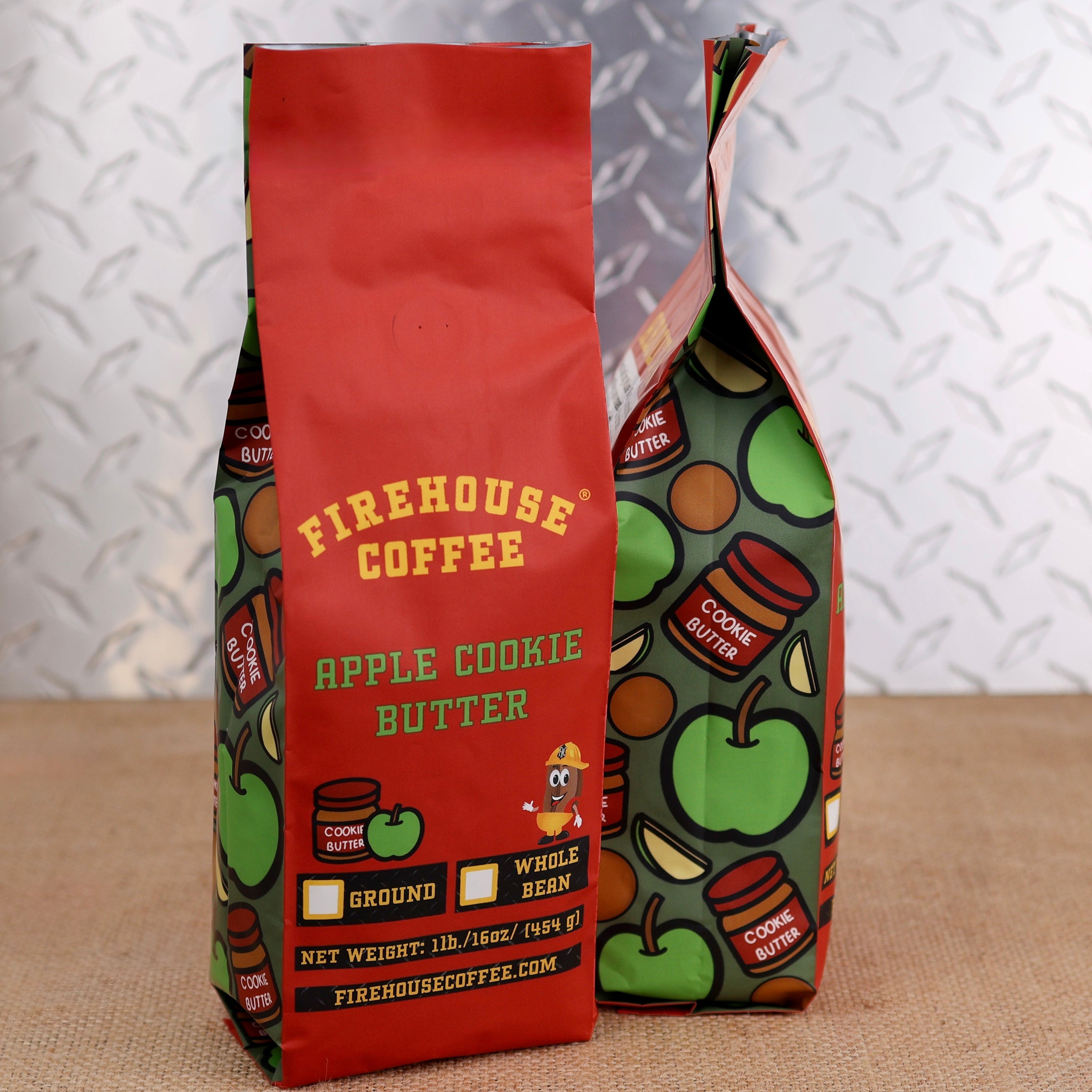 1 lb Apple Cookie Butter Flavored Coffee bag with whole bean and ground options by Firehouse Coffee