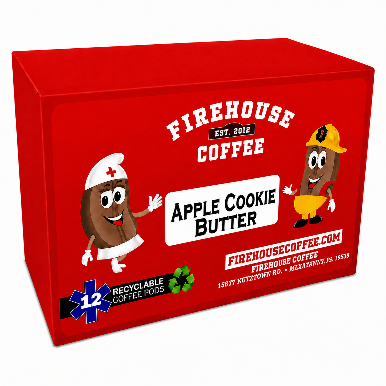 Apple Cookie Butter Flavored Coffee K-Cups® by Firehouse Coffee featuring freshly roasted 100% Arabica coffee with baked apple, cinnamon, brown sugar, and buttery cookie butter flavors in Keurig® compatible single-serve coffee pods.