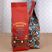 Firehouse Coffee Nana’s Hot Toddy Bourbon, Toasted Pecans & Swiss Almond Cream flavored coffee in a 1 lb bag, available ground or whole bean.