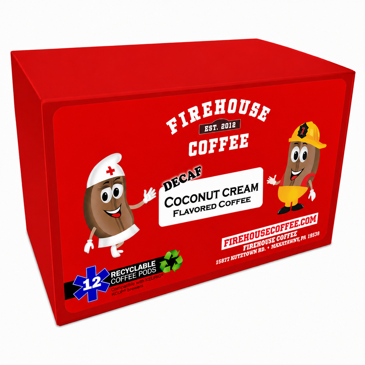 Coconut Cream Decaf Coffee K Cups 12 count flavored coffee pods by Firehouse Coffee