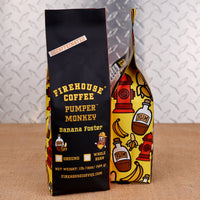 Firehouse Coffee Pumper Monkey™ Bananas Foster flavored decaf coffee in a 1 lb bag.