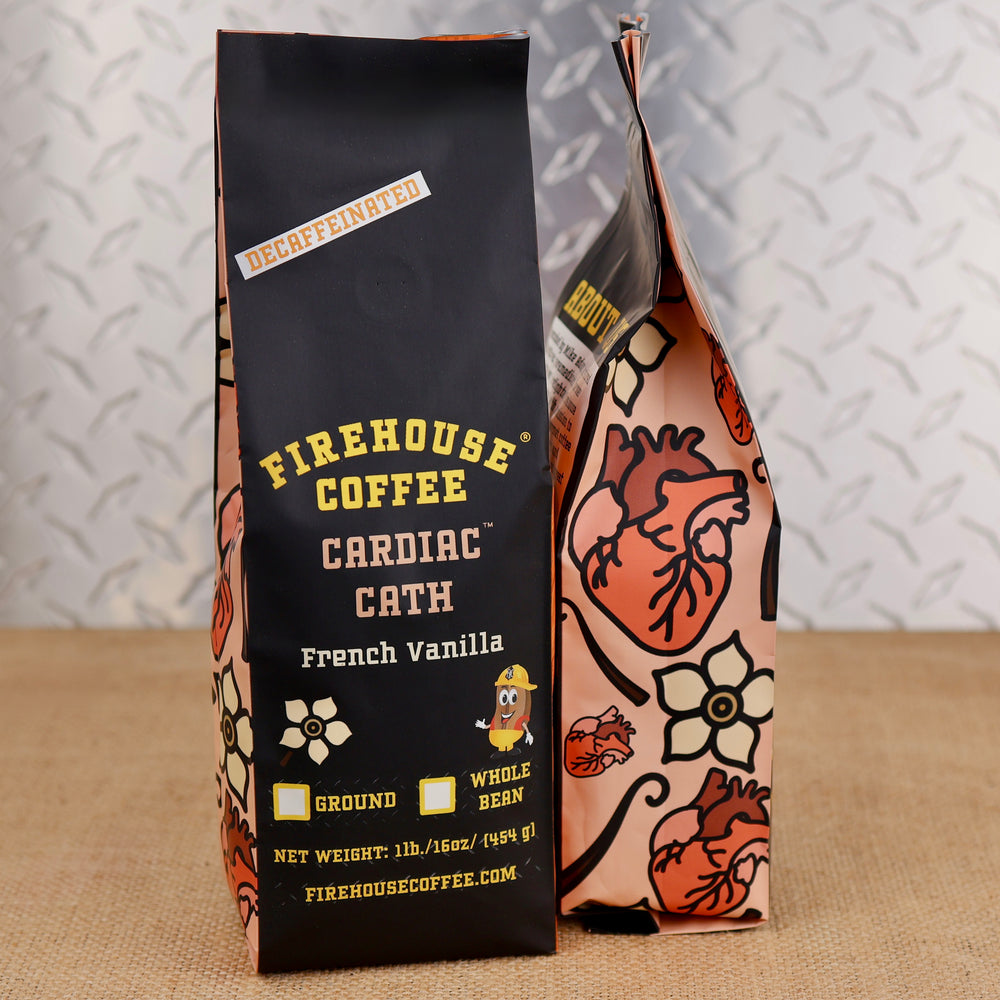 Firehouse Coffee Cardiac Cath Vanilla™ French Vanilla flavored decaf coffee in a 1 lb bag.
