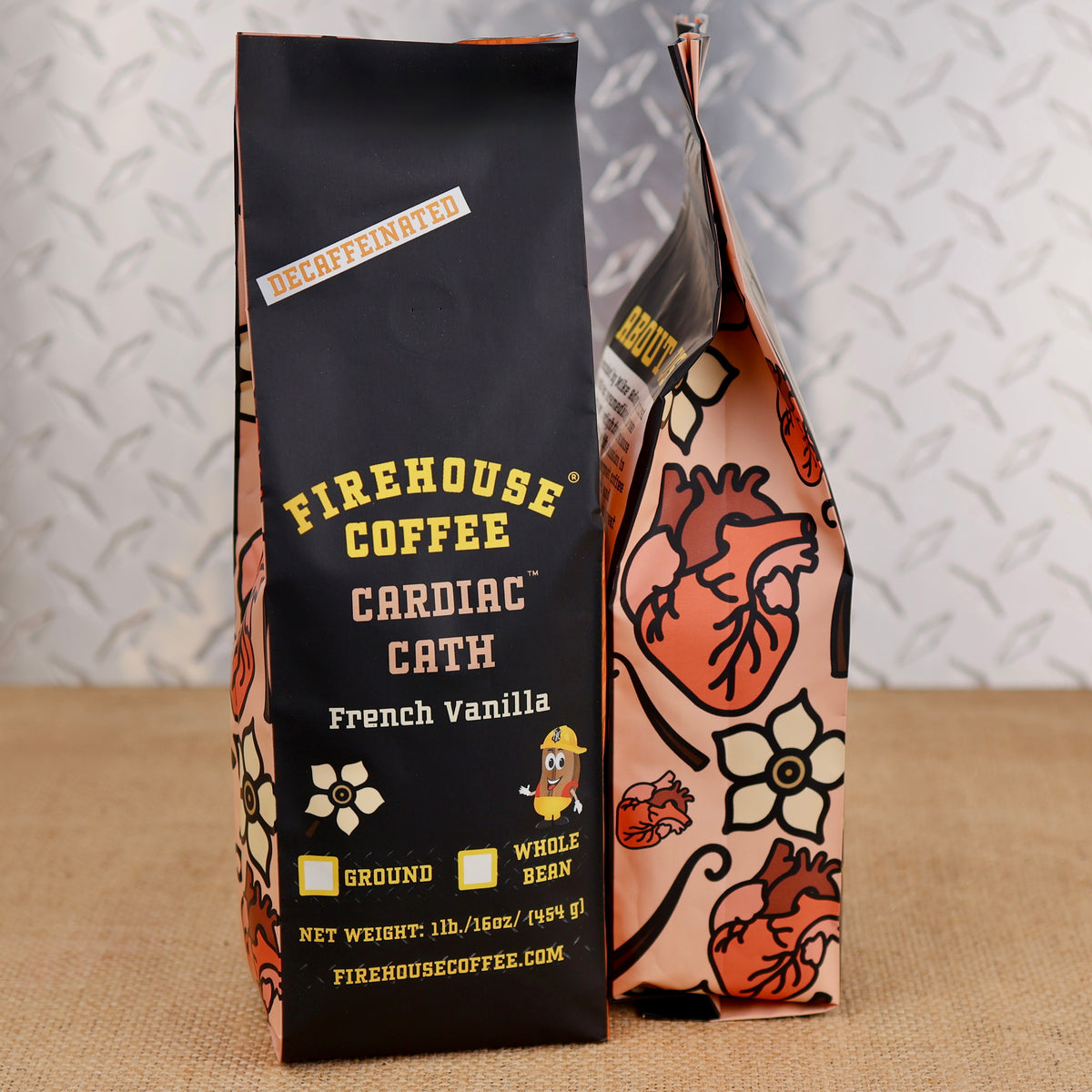 Firehouse Coffee Cardiac Cath Vanilla™ French Vanilla flavored decaf coffee in a 1 lb bag.
