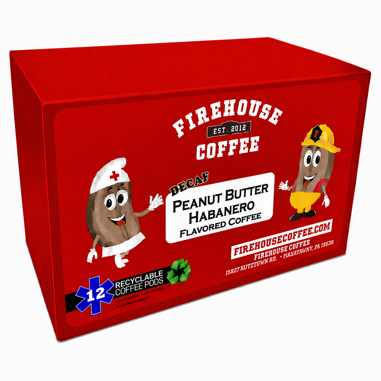 Firehouse Coffee Redneck Coffee Decaf Habanero Peanut Butter flavored coffee made with Swiss Water Process decaffeinated Arabica coffee available in whole bean and ground