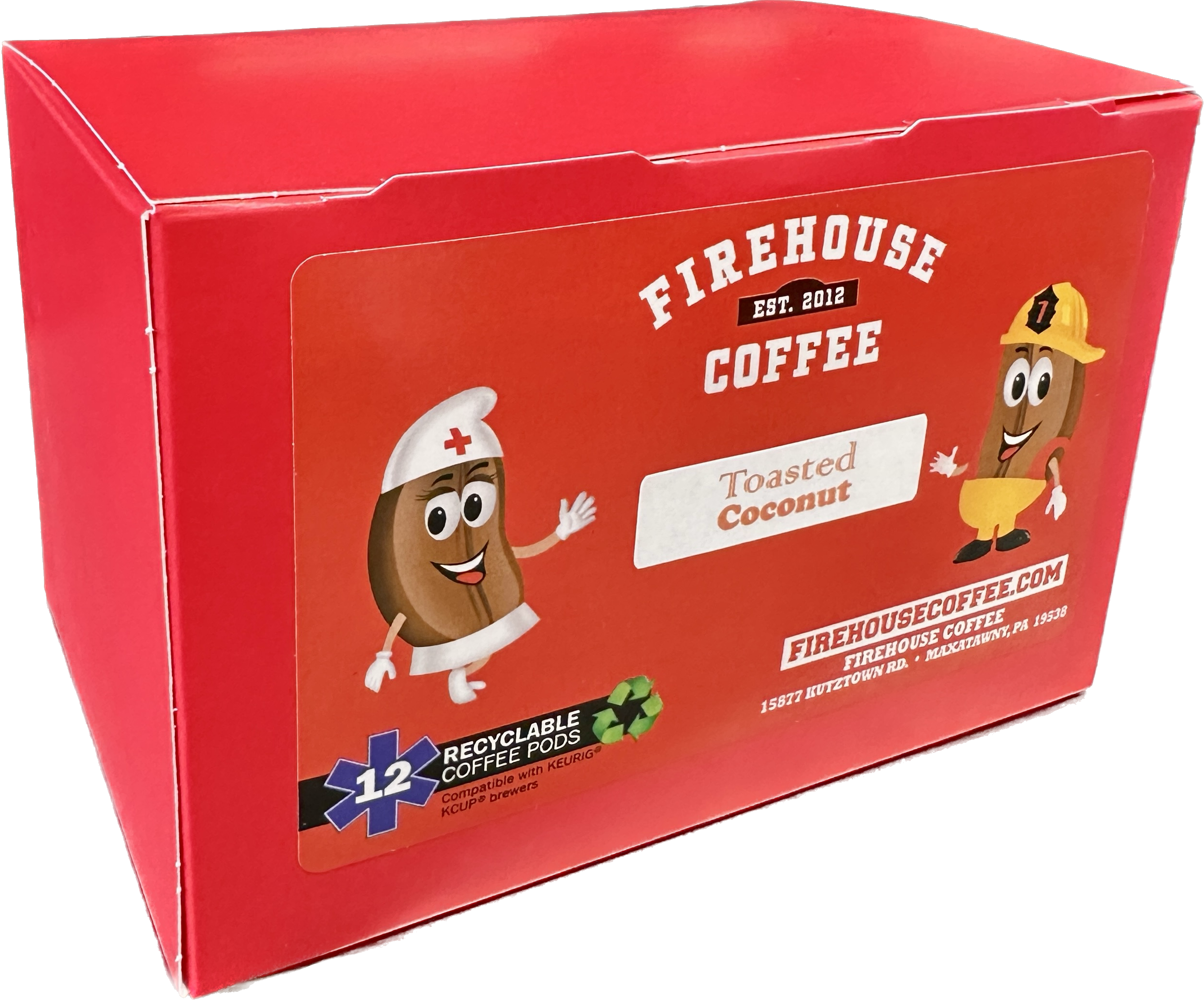Firehouse Toasted Coconut Flavored Coffee packed in a single serve KCup
