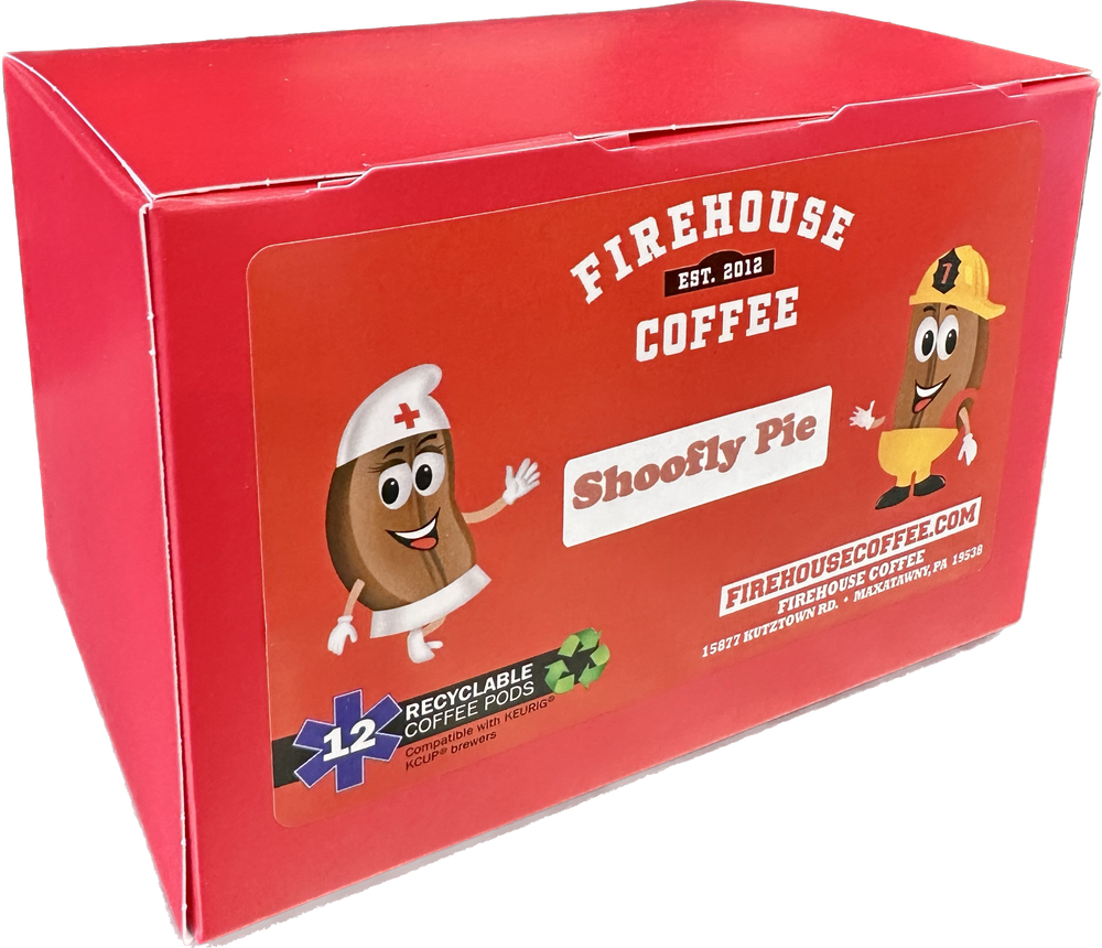 Shoofly Pie Coffee K-Cups 12-count box with Pennsylvania Dutch molasses and crumb cake flavor