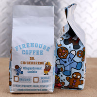 Firehouse Coffee Gingerbread Cookie Flavored Coffee with warm gingerbread, cinnamon, and holiday spice flavors, available in ground or whole bean.