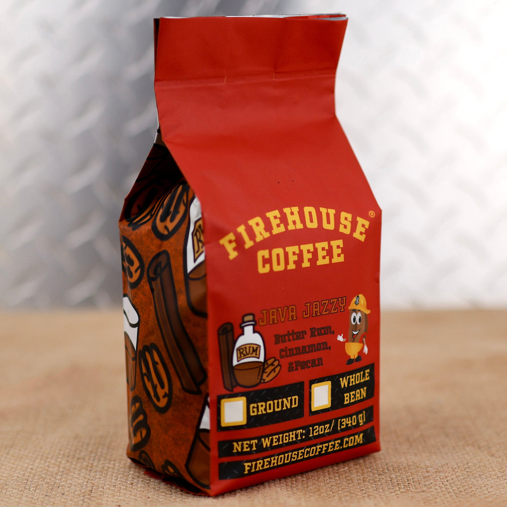 Java Jazzy™ Cinnamon Pecan Chestnut and Barrel-Aged Rum Flavored Coffee by Firehouse Coffee