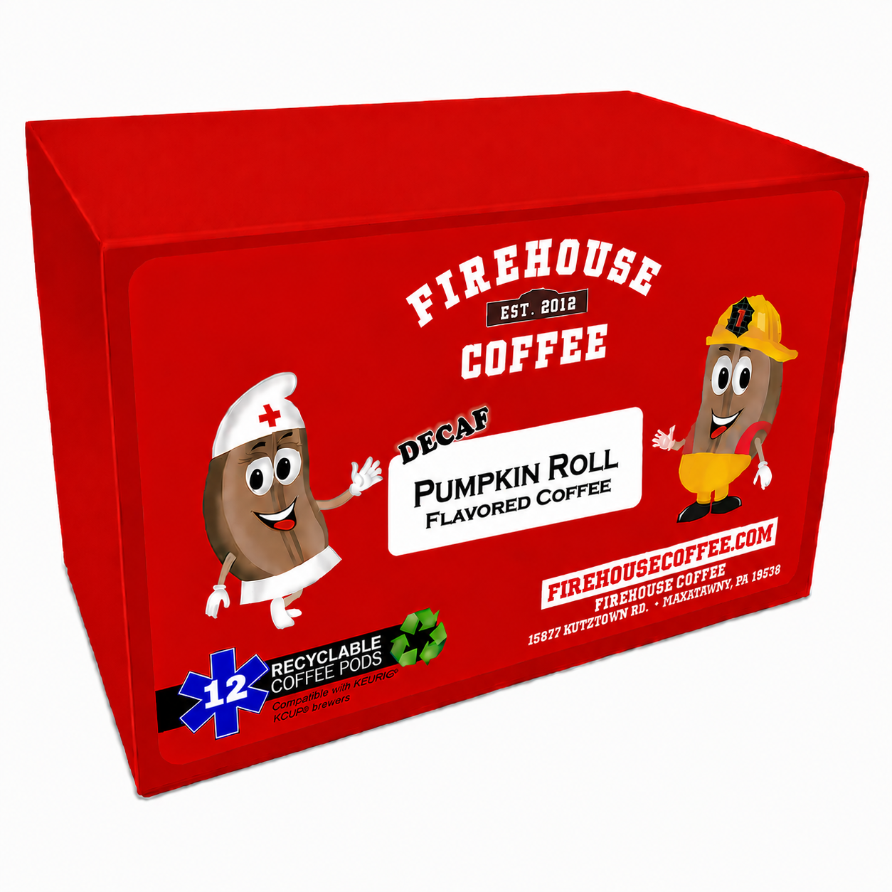 Pumpkin Roll Decaf Coffee K Cups flavored coffee pods by Firehouse Coffee