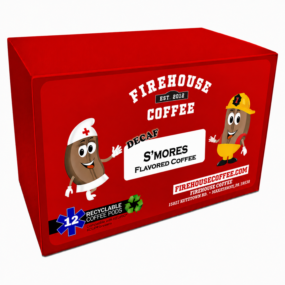 Subcutaneous S'mores Decaf Coffee K-Cups with Toasted Marshmallow Chocolate and Graham Cracker – Firehouse Coffee