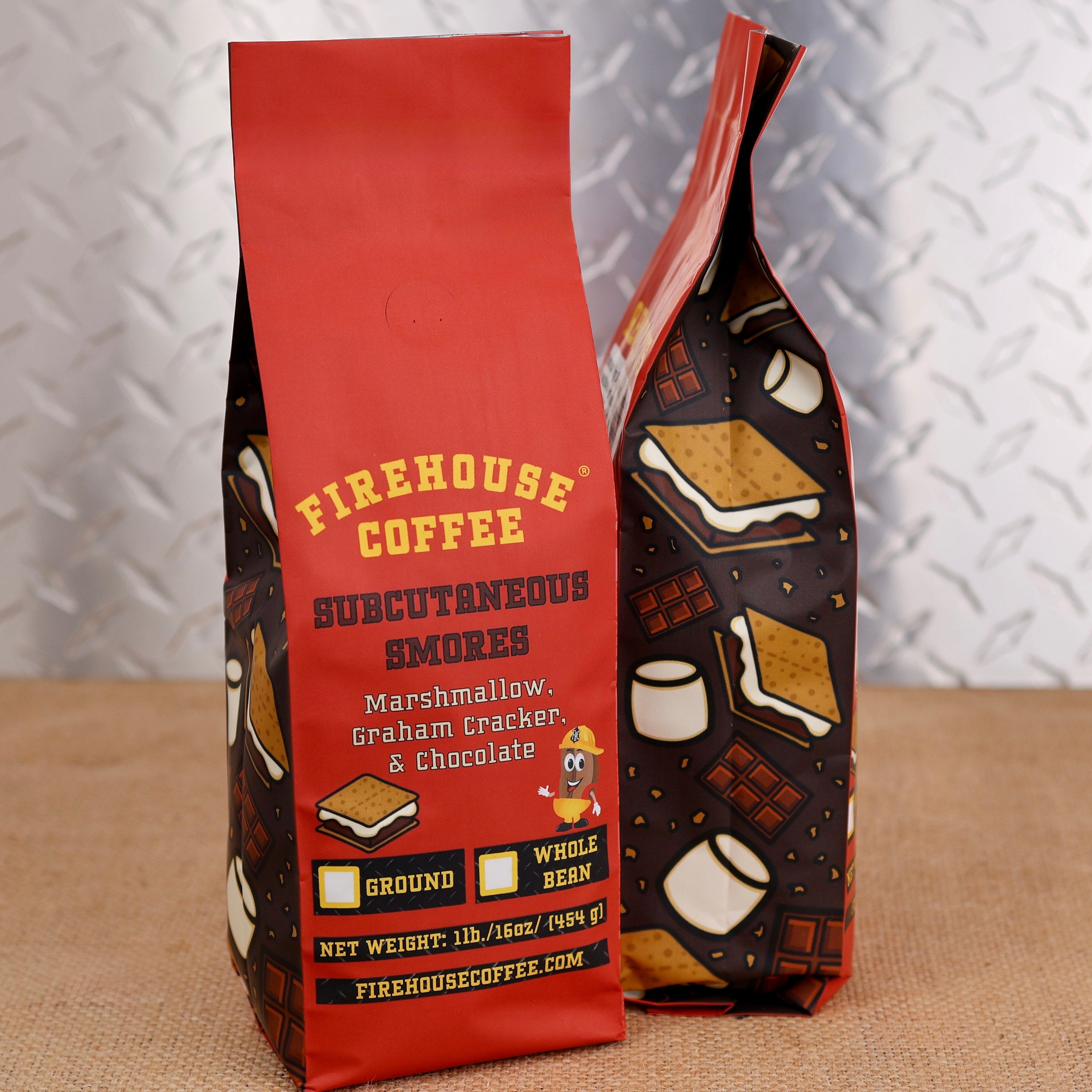 Firehouse Coffee Subcutaneous S’mores flavored coffee 1 lb bag with chocolate, toasted marshmallow and graham cracker flavors, available ground or whole bean