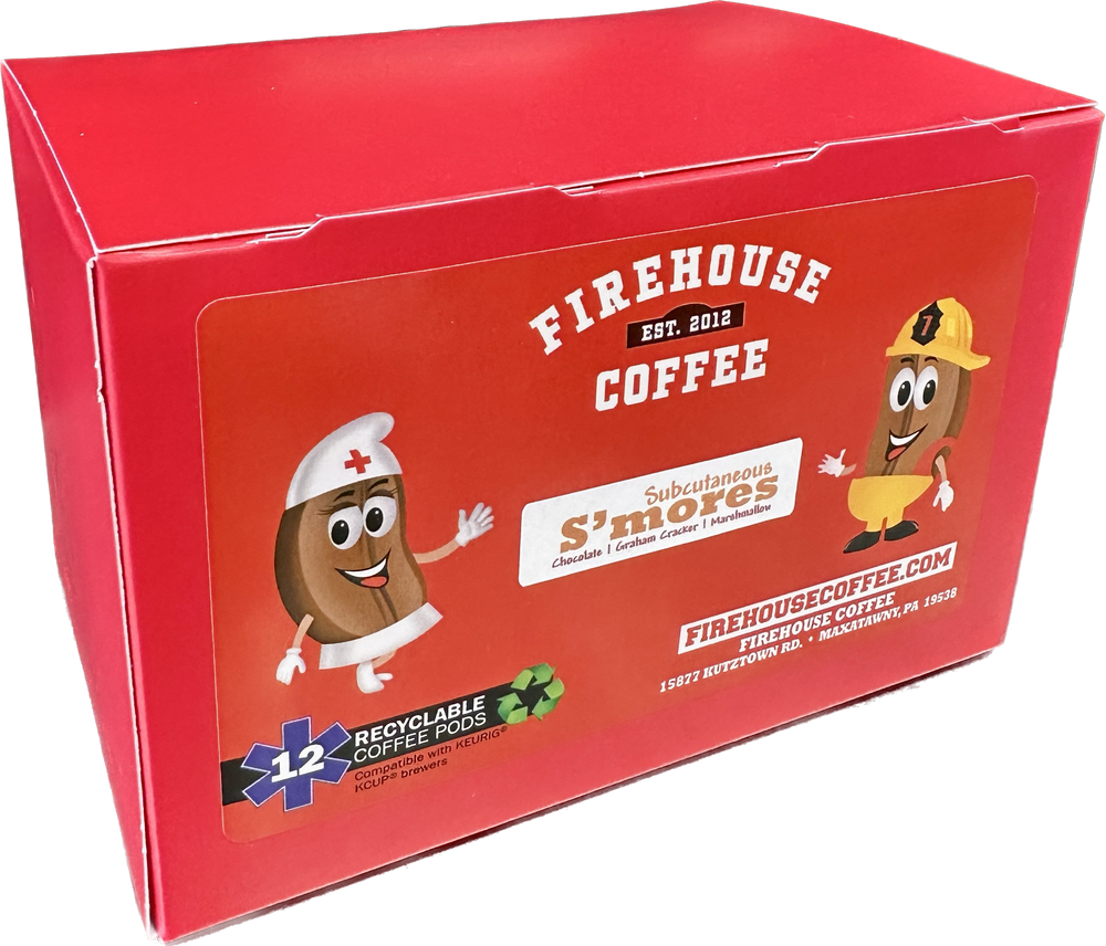 Subcutaneous S'mores Coffee K-Cups 12-count box with graham cracker, marshmallow and milk chocolate flavor