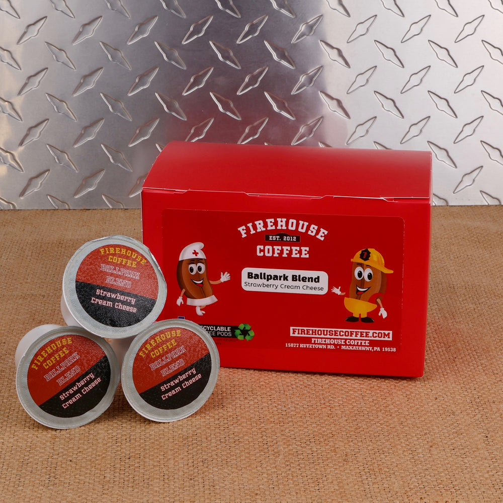 Firehouse Coffee Ballpark Blend Strawberry Cream Cheese Flavored Coffee 12 Count K Cups for single serve coffee makers