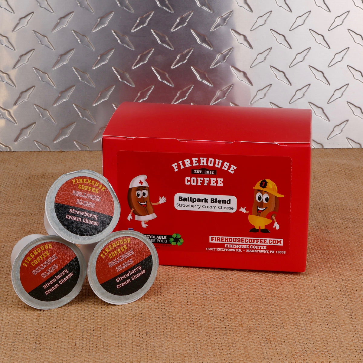 Firehouse Coffee Ballpark Blend Strawberry Cream Cheese Flavored Coffee 12 Count K Cups for single serve coffee makers