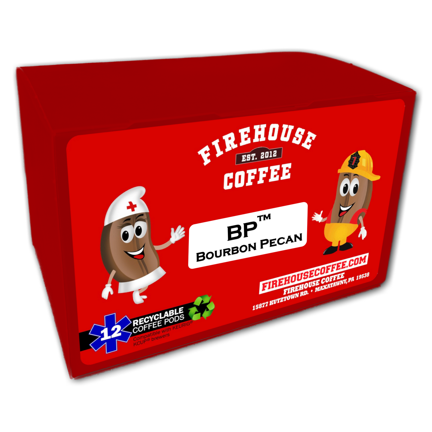 BP™ Bourbon Pecan Coffee K-Cups 12 Count Fresh Roasted Gourmet Coffee Pods with Bourbon Whiskey, Toasted Pecan, Vanilla Bean, Maple Syrup and Honey by Firehouse Coffee