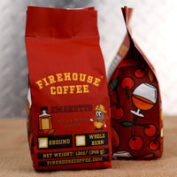 Firehouse Coffee Amaretto Flavored Coffee – premium flavored coffee with rich cherry and almond notes inspired by classic amaretto liqueur, available in whole bean or ground coffee.