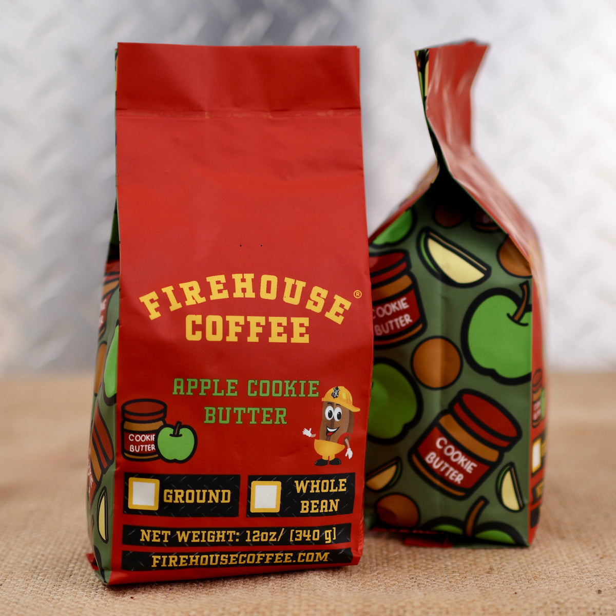 Creamy butter and ripe apples in a bag designed with apples and apple butter.