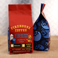 Blueberry Cream Flavored Coffee with a bag design of Blueberries on the side. 