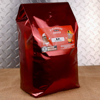 5lb Bag of Firehouse Coffee B.P. Bourbon Pecan Flavored Coffee with smooth bourbon and toasted pecan flavors. Freshly roasted specialty gourmet coffee available in whole bean or ground, perfect for bourbon coffee lovers, pecan flavored coffee fans, and premium flavored coffee enthusiasts.