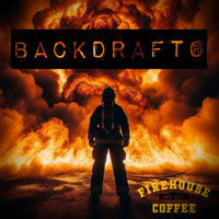 Firefighter standing in front of backdraft fire