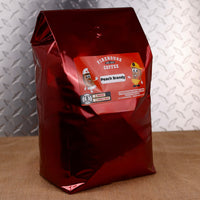 Five-pound bag of Peach Brandy Flavored Coffee with sweet peach and smooth brandy-inspired flavor.