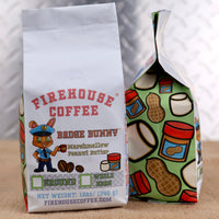 Firehouse Coffee Badge Bunny Marshmallow Peanut Butter flavored coffee with sweet marshmallow and creamy peanut butter flavors, available in ground or whole bean.