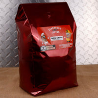 Firehouse Coffee Lights & Siren Pumpkin Crème Brûlée flavored coffee in a 5 lb bulk bag featuring creamy pumpkin, caramelized sugar, vanilla custard, and warm fall spices, freshly roasted and available in whole bean or ground coffee.