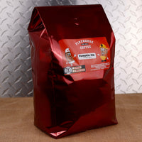 Premium Firehouse Coffee Pumpkin-itis Pumpkin Spice flavored coffee in a 5 lb bag with smooth pumpkin spice flavor and warm fall baking spices, freshly roasted for a rich seasonal coffee experience in whole bean or ground.