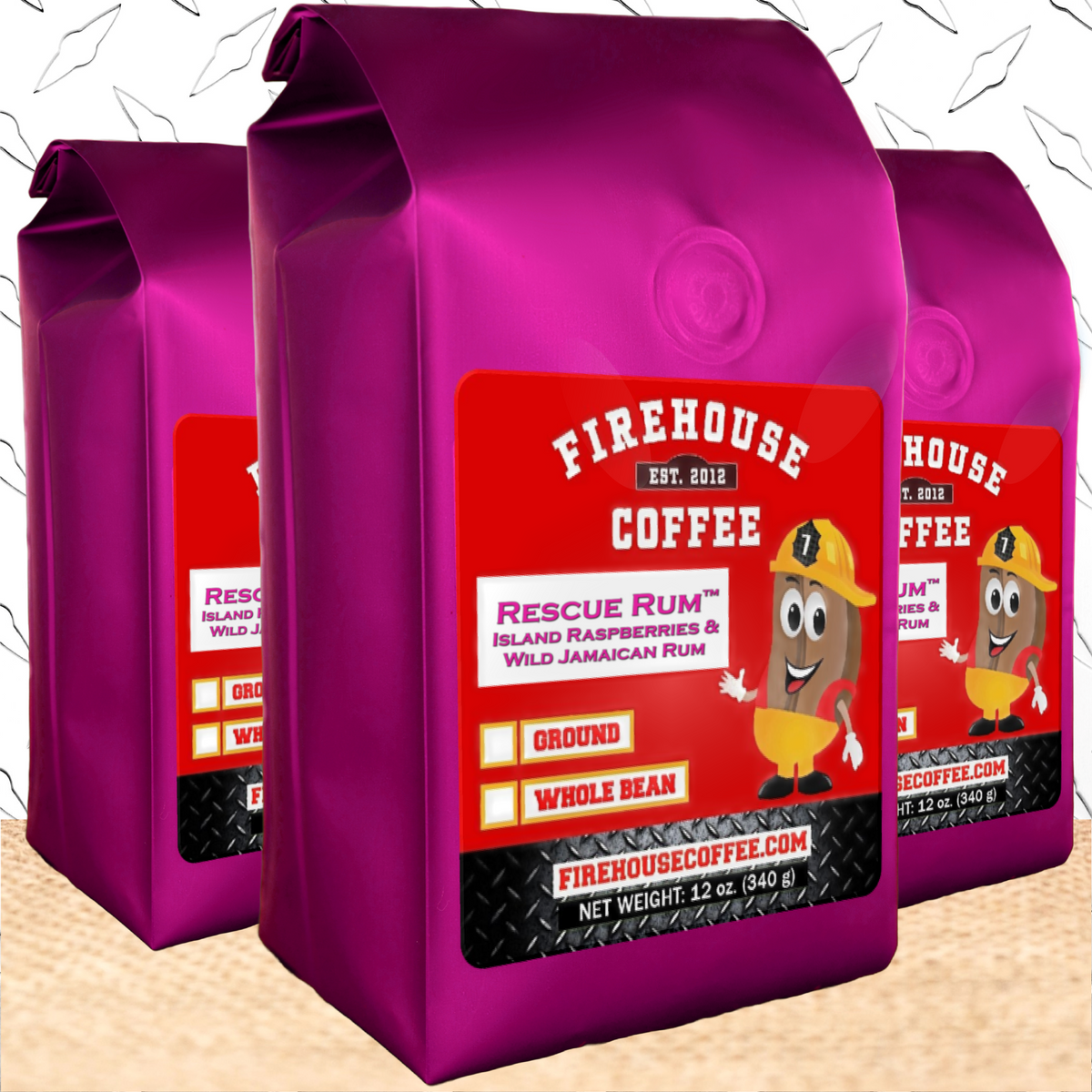 12 oz bags of Raspberry and Jamaican Dark Rum Coffee