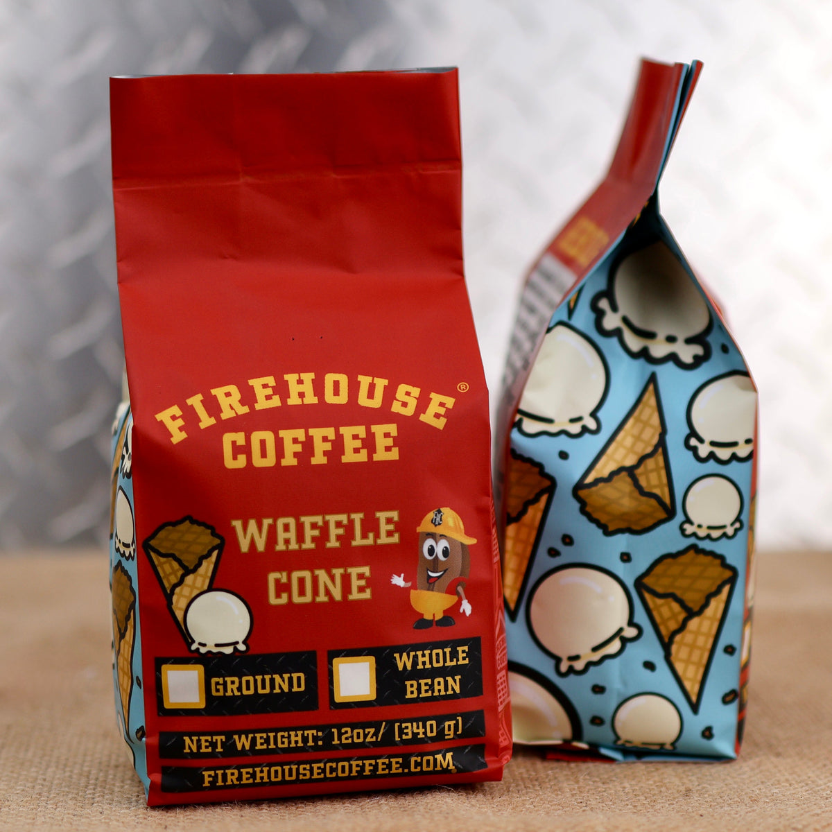 Firehouse Coffee Vanilla Waffle Cone Flavored Coffee whole bean or ground with creamy vanilla and sweet waffle cone flavor in a freshly roasted gourmet coffee blend.