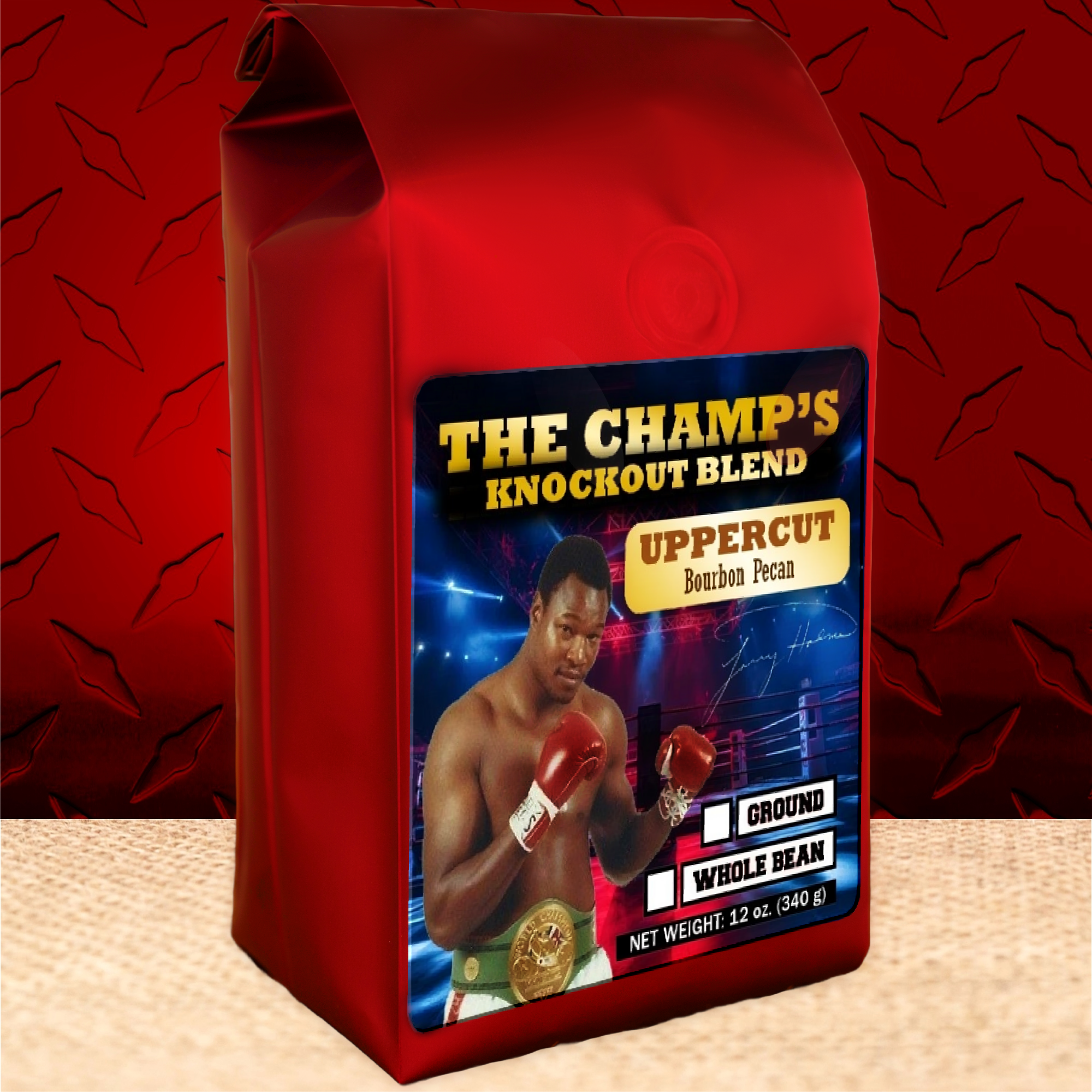 12 oz bag of "Uppercut" - Bourbon Pecan Coffee inspired by Larry Holmes